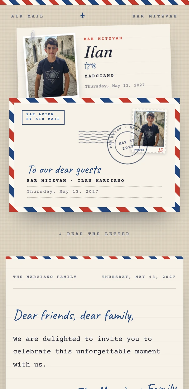 Preview of the Par Avion digital invitation template