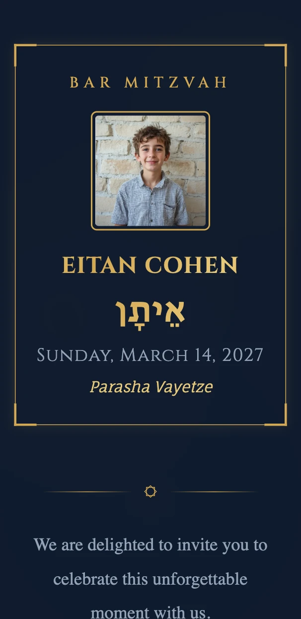 Preview of the Bleu Royal & Or digital invitation template